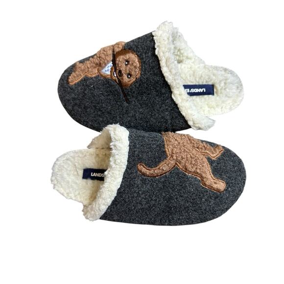 Lands End Felt Scuff Slippers Fetching Dog Sz 7B Faux Fur Rubber Sole Holidays - Picture 7 of 10